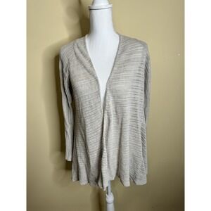 Eileen Fisher Cardigan Woman's Medium Ivory Lagenlook Open Front 100% Linen